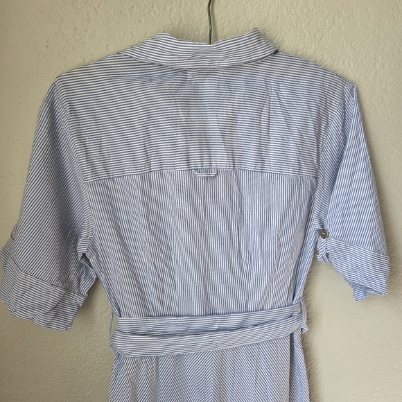 Zara Womens Blue White Striped Sz Small Buttom Collar Belted Shirt Dress - Picture 9 of 16